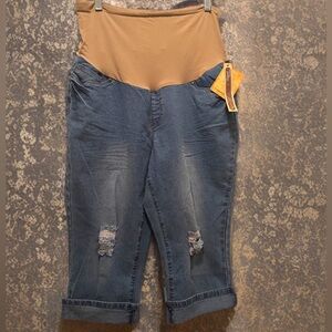 NWT High Waist Maternity Stretch Denim Capri Jeans Slim Boot Cut Fit Size 2X